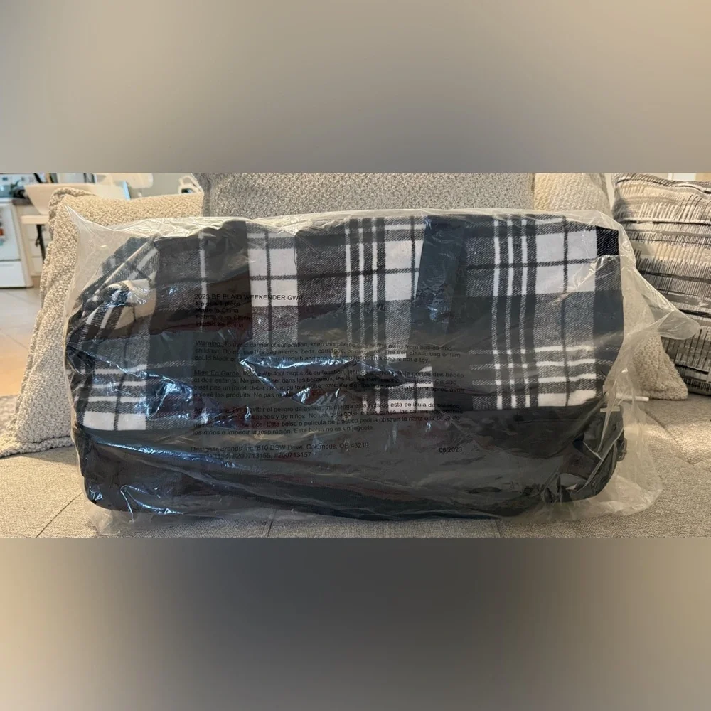 DSW Black and White Plaid Weekender Bag